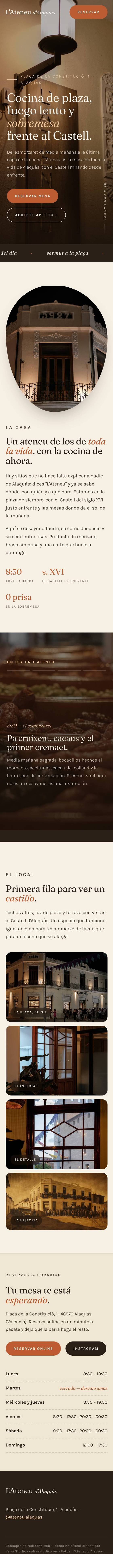 Web completa de L'Ateneu d'Alaquàs: cocina de plaza frente al Castell, el esmorzaret, el local y reservas