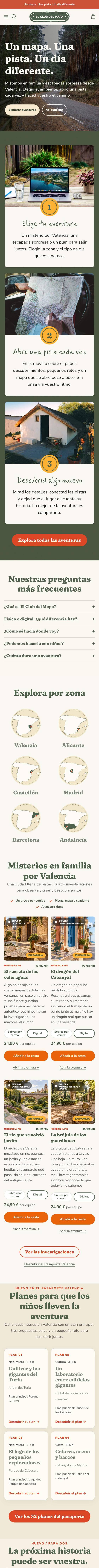 Web de El Club del Mapa: Un mapa, una pista, un día diferente; cómo funciona en tres pasos, aventuras por zona y misterios en familia por Valencia
